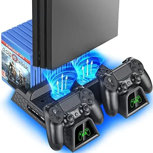 Produktbild: OIVO PS4 Standfuß, PS4 Lüfter, PS4 Kühler mit PS4 Controller Ladestation für Playstation 4/PS4 Pro/Slim, PS4 Halterung mit PS4 Ladestation, PS4 Ständer PS4 Lüfter Kühler mit 12 Spiele Lagerung