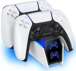 Produktbild: OIVO PS5 Controller Ladestation, PS5 Ladestation Controller mit 2-Stunden-Ladechip, Ladegerät für Playstation 5, Schnellladung inklusive 2 Kabeln, LED-Ladestatusanzeige, Weiß