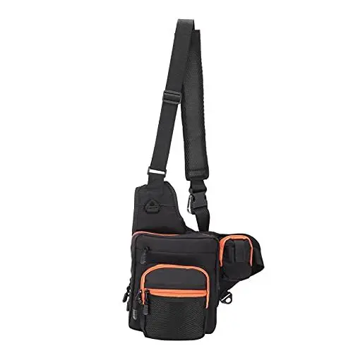 Produktbild: ANKROYU Angelgerät-Tasche, atmungsaktive Polyester-Angelgeräte-Aufbewahrungstasche, große Angelgerät-Tasche, Verstellbarer Riemen, Angeltasche zum Angeln (Schwarz)