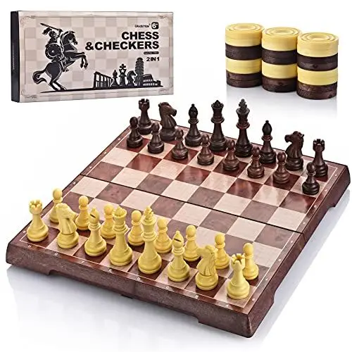 Produktbild: OkidSTEM 2 In 1 Magnetisch Schachspiel Brettspielset mit Dame und Klappbrett Reisespiele für Kinder und Erwachsene