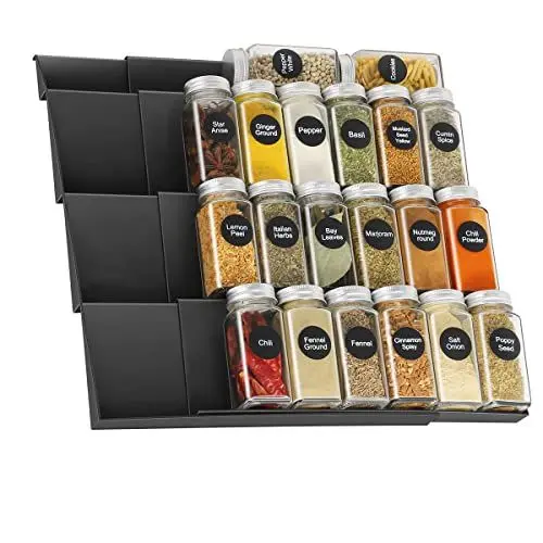 Produktbild: Okiuen Gewürzregal Schublade Gewürz Organizer Schubladeneinsatz Einstellbare Breite Gewürzhalter von 30cm bis 60cm Gewürzschublade Ordnungssystem Gewürzeinsatz