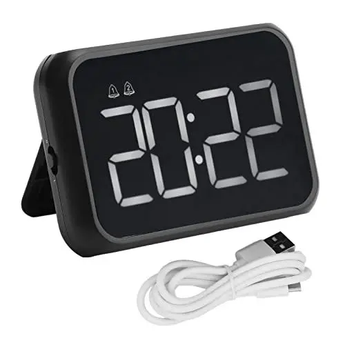 Produktbild: OKJHFD Digitaler Wecker, Sprachsteuerung, einstellbare Lautstärke, USB-Aufladung, Schlummerfunktion, kompakter schwarzer Desktop-Wecker für Schlafzimmer, Büro, Schreibtisch, Reisen
