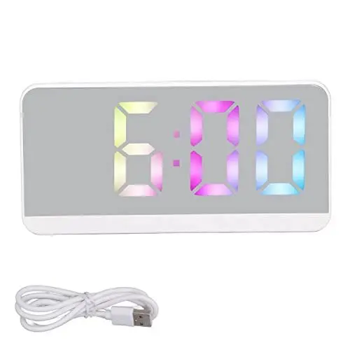 Produktbild: OKJHFD Weißer digitaler Wecker mit LED-Spiegelbildschirm, modische elektronische Großbilduhr, USB-betriebene wiederaufladbare Uhr mit Zwei Alarmen für Schlafzimmer, Nachttisch, Büro und