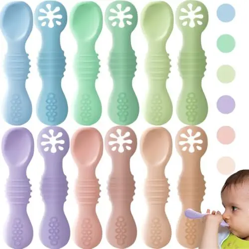 Produktbild: OKONK Baby Zubehör-Nesslernlöffel Baby 6er-Set Flexibel Babylöffel Lernlöffel Baby BPA-frei Zubehör Kinder Besteck Für Säugling Kind Kleinkind Ab 4 Monaten (6 Stück -B)