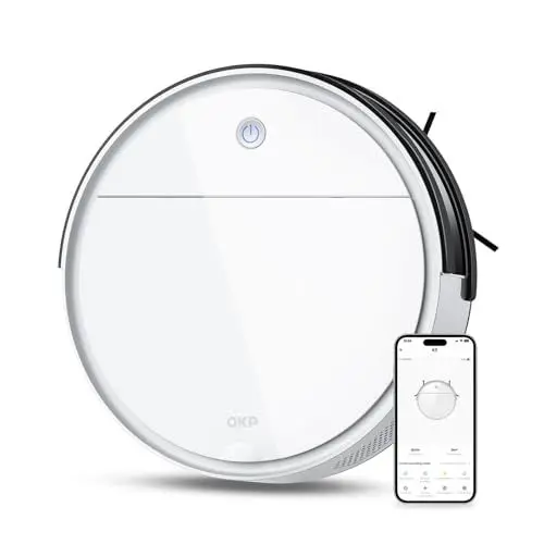 Produktbild: OKP Staubsauger Roboter, Superschlank Staubsauger mit Starke Saugleistung, WLAN Roboterstaubsauger Kompatibel mit Alexa und APP-Steuerung, Selbstaufladung und Leise für Teppich Tierhaare Hartböden