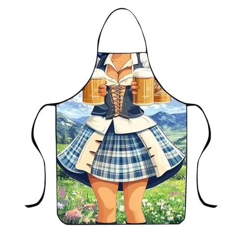 Produktbild: Oktoberfest Schürze Bayerische Oktoberfest Outfit Damen Dirndl Kostüm Kochschürze Lustige Druck Grillschürze für Männe Damen Bayrische Geschenke Frauen Dirndlschürzen für Küche Gartenarbeit