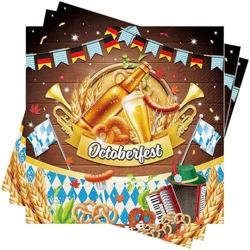 Produktbild: Oktoberfest Servietten, Wentsent 40Stück Bayerische Servietten Oktoberfestdeko Tischdeko Blau Weiß Bayernraute Party Dekoration für München Bierfest Oktoberfest Party