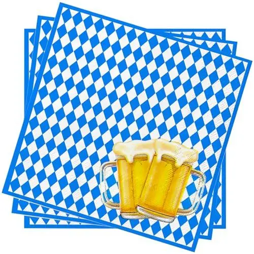 Produktbild: Oktoberfest Servietten, Wentsent 40 Stück Bayrische Servietten, Blau Weiß Servietten Oktoberfest Deko Servietten Tischdeko Party Dekoration für München Bierfest Oktoberfest Party