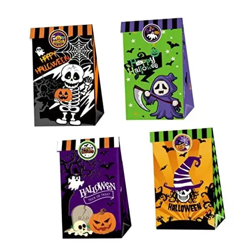 Produktbild: OKUMEYR Halloween-geschenkboxen 12 Stück Papier-aufbewahrungstasche Süßigkeiten-papiertüte Für Partytüten Mit 2 Aufklebern