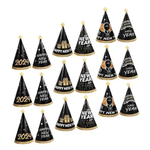 Produktbild: OKUMEYR 18 Stück Neujahrs-papierhüte Kegelhüte Silvesterparty-zubehör Für Erwachsene Und Kinder