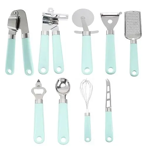 Produktbild: OKUMEYR 1 Satz 9Tlg Backwerkzeug-Set küchenhelfer set küchengeräte set antihaftbeschichtetes Küchenutensil Küchenhelfer Backutensilien mit Kunststoffgriff Küchengeschirr Plastik Green