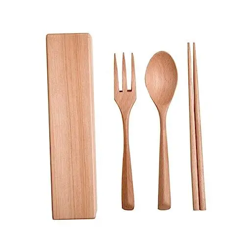 Produktbild: OKUMEYR 1satz Praktisches Campingbesteck Aus Holz Teiliges Tragbares Geschirr Für Outdoor-aktivitäten Inklusive Löffel Und Essstäbchen Holzkiste Für Picknick Und Reisen