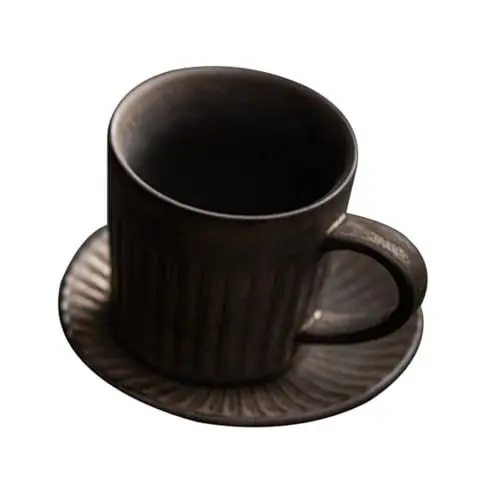 Produktbild: OKUMEYR Vintage-teetassen-set Isolierter Becher Kaffeebecher Untertasse Teetasse Matte Retro-wasserbecher Stabile Keramikstruktur Fürs Büro