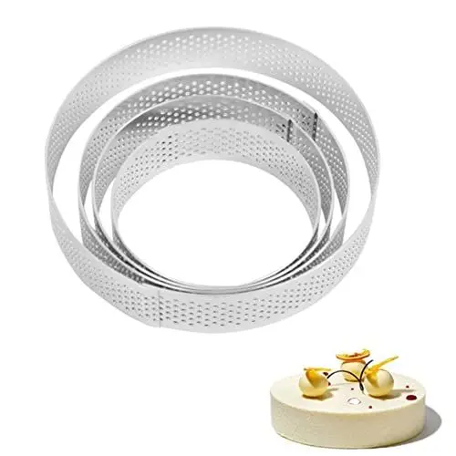 Produktbild: OKUMEYR Handgefertigtes Kuchenzubehör Perforierte Torte Rundes Loch Kuchenkreis Edelstahl Backform Ausstechform Mousse 8 cm Durchmesser