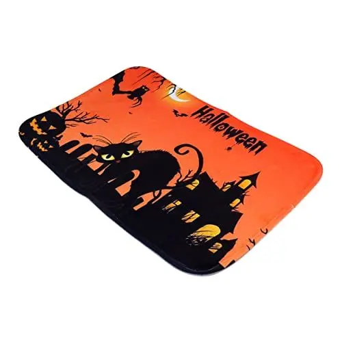 Produktbild: OKUMEYR 1 Stück Halloween Schwarze Katze Nachtfarbe Fußmatte Anti Rutsch Badematte Halloween Türteppiche Dekorative Fußmatten Halloween Bodenmatte Katzenteppich Bodenteppich rutschfeste