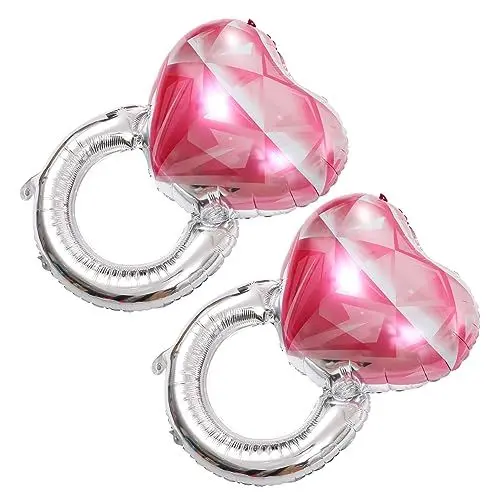 Produktbild: OKUMEYR 2St Ballon mit Diamantring Herzballon rosa Dekorationen silberne Luftballons Ballonring hochzeitsdeko hochzeitsballons Luftballons in Herzform Folienballon hochzeit Aluminiumfolie