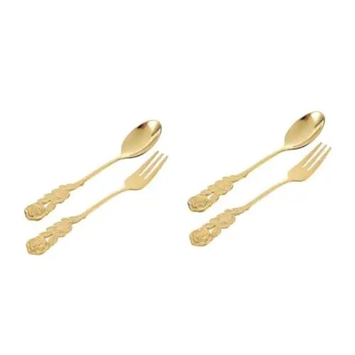 Produktbild: OKUMEYR 2-teiliges -löffel-set Edelstahllöffel Schickes Dessertlöffel-rosenblumen-design Für Zuhause Und Restaurant