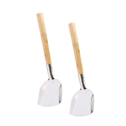 Produktbild: OKUMEYR 2er-Pack Traditioneller Wok-Spatel aus Eisen mit Holzgriff Küchen- und Kochutensilien spülmaschinenfest bequemer Griff glatt und abgerundet