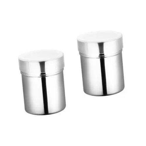 Produktbild: OKUMEYR 2 Stk Gewürzglas Zuckersieb Krug Stahlpulverbagger Gewürzstreuer mit Deckel Mehlstreuer küchenarmatur armaturen küche Gewürz Dose Pulverbagger aus Edelstahl Rostfreier Stahl Silver