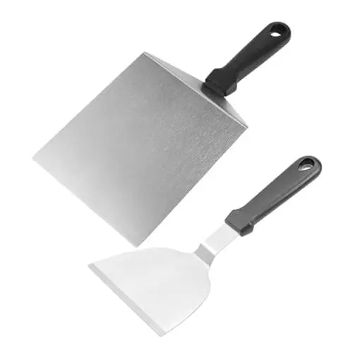 Produktbild: OKUMEYR 2-teiliger Grillspatel Und Grillschaufel Aus Edelstahl Hamburgerwender Mit Pp-griff Zum Rühren Und Wenden Dem Grill