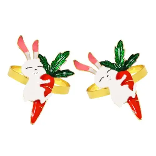 Produktbild: OKUMEYR Osterhase Karotte Serviettenschnallen Serviettenschmuck Set Ostern Tischserviette