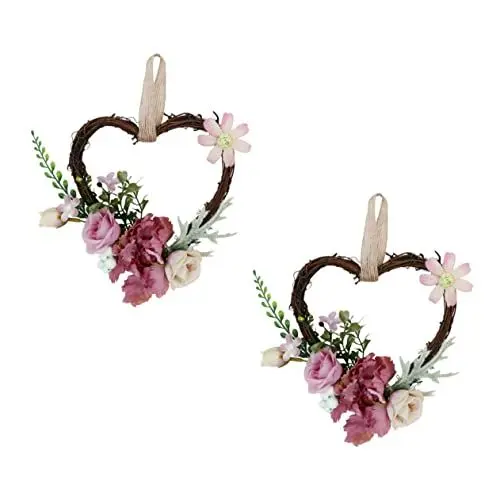 Produktbild: OKUMEYR 2st Kranz Hochzeitsgirlande Halloween-Girlande Dekorative Girlande Natürliche Weinrebenkränze Weihnachtsdekoration Zum Aufhängen Weihnachtsschmuck Korbdekor Seidenblume Rosa