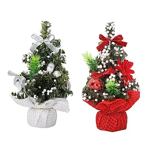 Produktbild: OKUMEYR 2er Satz Mini-Weihnachtsbaum Deko Kunstlicher Tischbaum Weihnachtsdeko Weihnachtsschmuck Für Zuhause