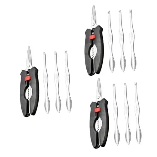 Produktbild: OKUMEYR 3 Sets 4-teilig Krabbenbeinknacker Picks Meeresfrüchte-esswerkzeug-Set Arbeitssparende Federschere Aus Edelstahl Tragbare Schere Für Krabben Und