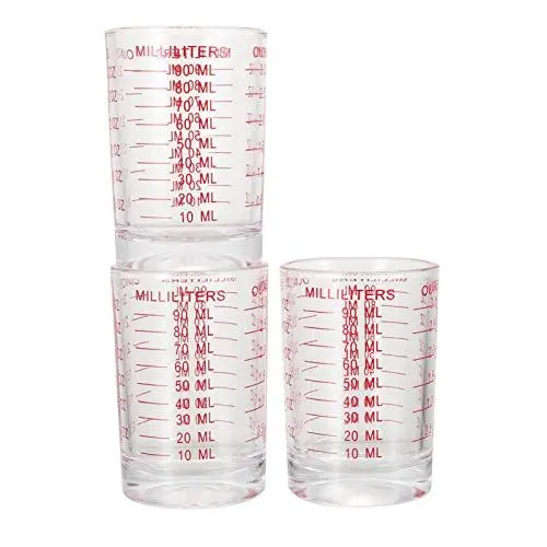 Produktbild: OKUMEYR 3 Stk Messbecher klarer Becher Italienische Espressotassen Milchaufschäumer abgestufte Tassen Backmaßbecher glastasse glasbecher Backwerkzeug graduierte tassen für zu hause rot