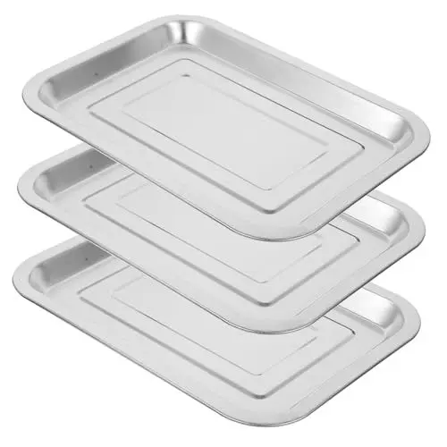 Produktbild: OKUMEYR 3st Backform Tabletts Servieren Panieren Grillblech Aus Stahl Grill-kochschale Essenstabletts Rechteckige Tabletts Für Restaurants BBQ-lebensmittelbehälter Gericht Aluminiumpfannen