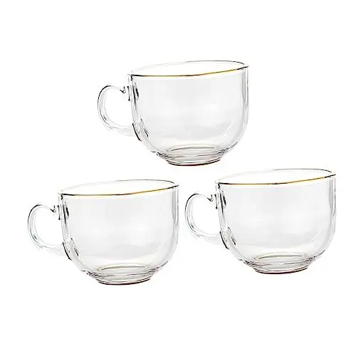 Produktbild: OKUMEYR 3stücke Teiliges Goldrand Glasbecher Für Kaffee Tee Milch Wasser Hitzebeständige Trinkgläser Mit Bequemen Für Zuhause Und Büro