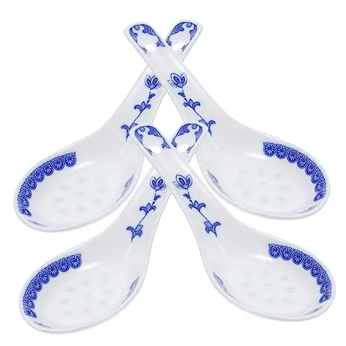 Produktbild: OKUMEYR 4 Stück Keramik-breilöffel Küchenutensilien Hotel-suppen-und-reislöffel Für Brei Desserts Suppe Retro-design Leicht Einfach Zu Verstauen Für Picknick Und Alltag