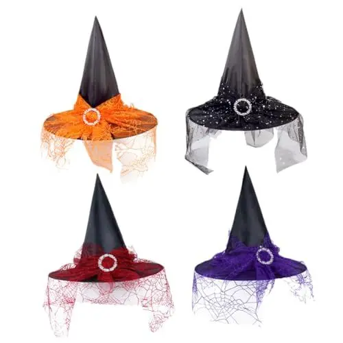 Produktbild: OKUMEYR 4 Stücke Frauen Halloween Cosplay Hexenhut Dekorative Requisiten Elegante Kostüm Hut Für Partys