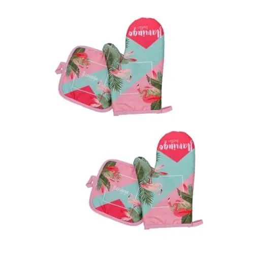 Produktbild: OKUMEYR 2sets Verdickt Ofen Mitts Matte Handschuh Und Pad Set Für Backen Kochen 2 Stücke * 2