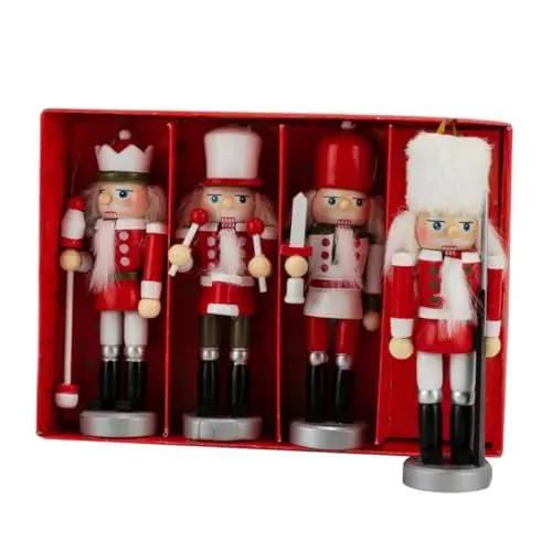 Produktbild: OKUMEYR 4 Stück Holz Walnuss Soldatenpuppen Schaukasten Hängedekor Nussknacker Ornament Für Weihnachtsbaum Heimparty Dekoration