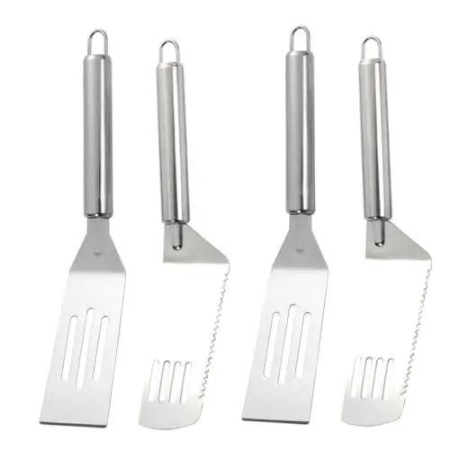 Produktbild: OKUMEYR Set Mit 4 Spateln Aus Edelstahl Zum Kochen Für Steak Und Pizza Bequemer Griff Aufbewahrungsloch