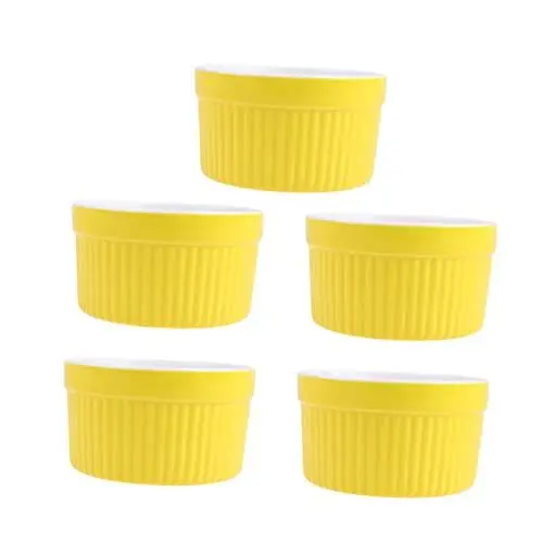 Produktbild: OKUMEYR 5-teiliges Suppenschüssel-Set aus Keramik schicke und Schüssel für Reis Suppe Dessert Korbgriff gelb Zubehör für Zuhause und Küche