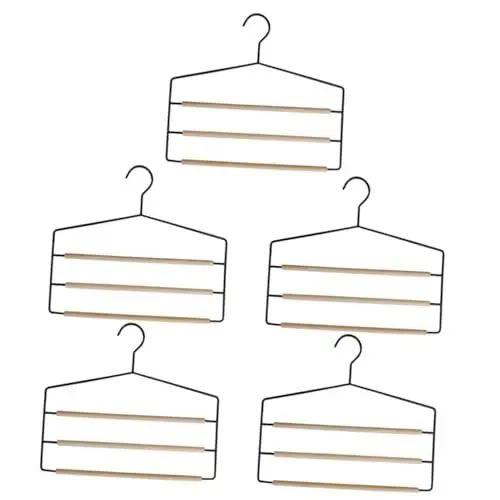 Produktbild: OKUMEYR 5st Schmiedeeiserner Hosenbügel Aus Holz Handtuchhalter Schrank Lagerregal Kleiderbügel Für Hosen Hosenbügel Für Zu Hause Gürtelaufhänger Gürtelhalter Stahl Mit Hohem Mangangehalt