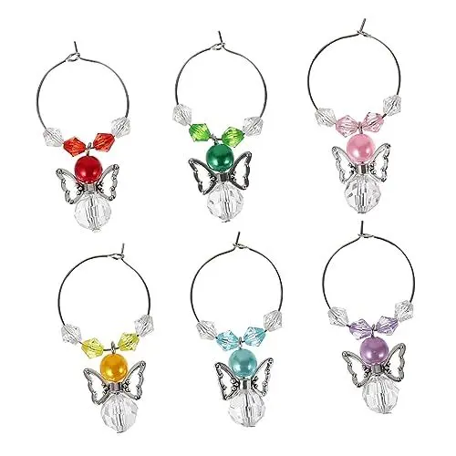 Produktbild: OKUMEYR 6St Angel Wings Weinglasring Hawaii-Partybevorzugung Weinzauber am Strand Weinperlen weinverkostung wine tasting Weinetiketten für die Party Weinglasanhänger in Engelsform Metall