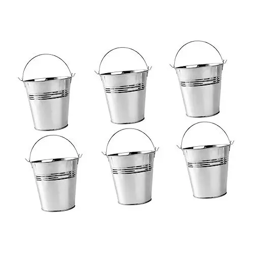 Produktbild: OKUMEYR Pommes-eimer Aus Weißblech Tragbarer Mini-kühler Mit Griff Für Partys Silberfarben