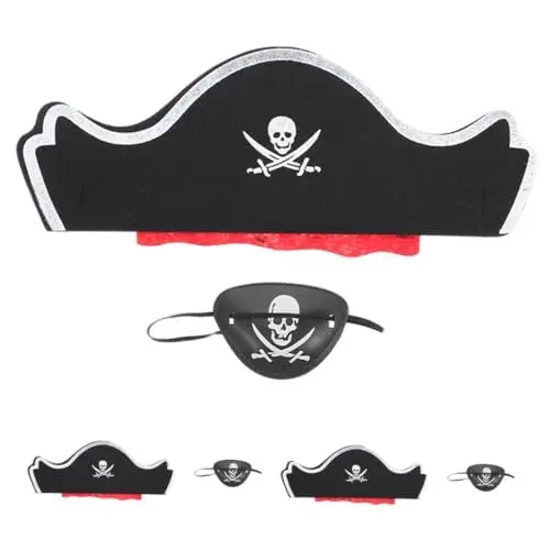 Produktbild: OKUMEYR 6-teiliges Piratenset Mit Hut Und Augenklappe Halloween-cosplay-zubehör Piraten-kopfbedeckung Augenklappe Für Maskenbälle Und Themenpartys