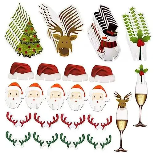 Produktbild: OKUMEYR Einzigartige Bechermarker Mit Weihnachtsmann-elch- 80 Stück Weihnachtswein Für Dekorative Becher Und Brunch-partys