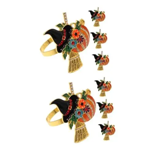 Produktbild: OKUMEYR 8 STK Kürbis Serviettenringe Halloween-Tischdekorationen serviettenring Halter Kürbis Tischdekoration Hexenhut Serviettenring kürbiskerne serviettenhalter Serviettenschnallendekore