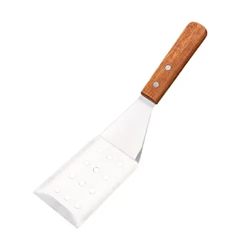 Produktbild: OKUMEYR Pfannkuchenspatel aus Edelstahl mit Holzgriff 3-seitiges Grillplatten-Backwerkzeug für Steak multifunktionaler Kochlöffel für die Küche