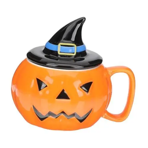 Produktbild: OKUMEYR Ceramic Mug Mit Halloween- Langlebige Keramiktasse Mit Deckel Kaffeetasse Für Halloween-dekoration Für Zuhause Und Büro