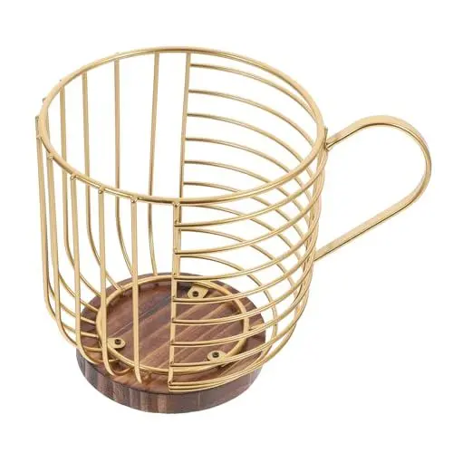 Produktbild: OKUMEYR Kaffeeaufbewahrungsbehälter Eisen Obstkorb Kaffeepad-Organizer Stabiler Aufbewahrungskorb Mit Holzsockel Für Arbeitsplatte
