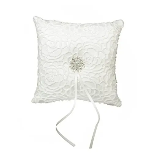 Produktbild: OKUMEYR Ringkissen für die Hochzeit Satin-Ringkissen Blumen-Ringkissen 15 x 15 cm Ringträgerkissen für die Hochzeitszeremonie
