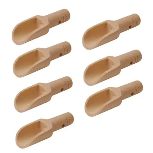 Produktbild: OKUMEYR Löffel 7-teiliges Paket Teelöffel aus Holz für Tee Kaffee Salz Mehl Nüsse elegante Handwerkskunst platzsparendes Design