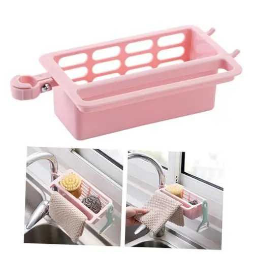 Produktbild: OKUMEYR Starke Verstärkung Wasserhahn Clip Lagerung PP Spüle Lagerung Rack Küche Seife Tablett Box Rosa