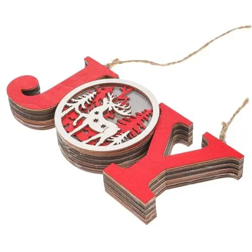 Produktbild: OKUMEYR Freude Weihnachten Dekoration Leuchtenden Holz Ornament Weihnachten Girlande Licht Festliche
